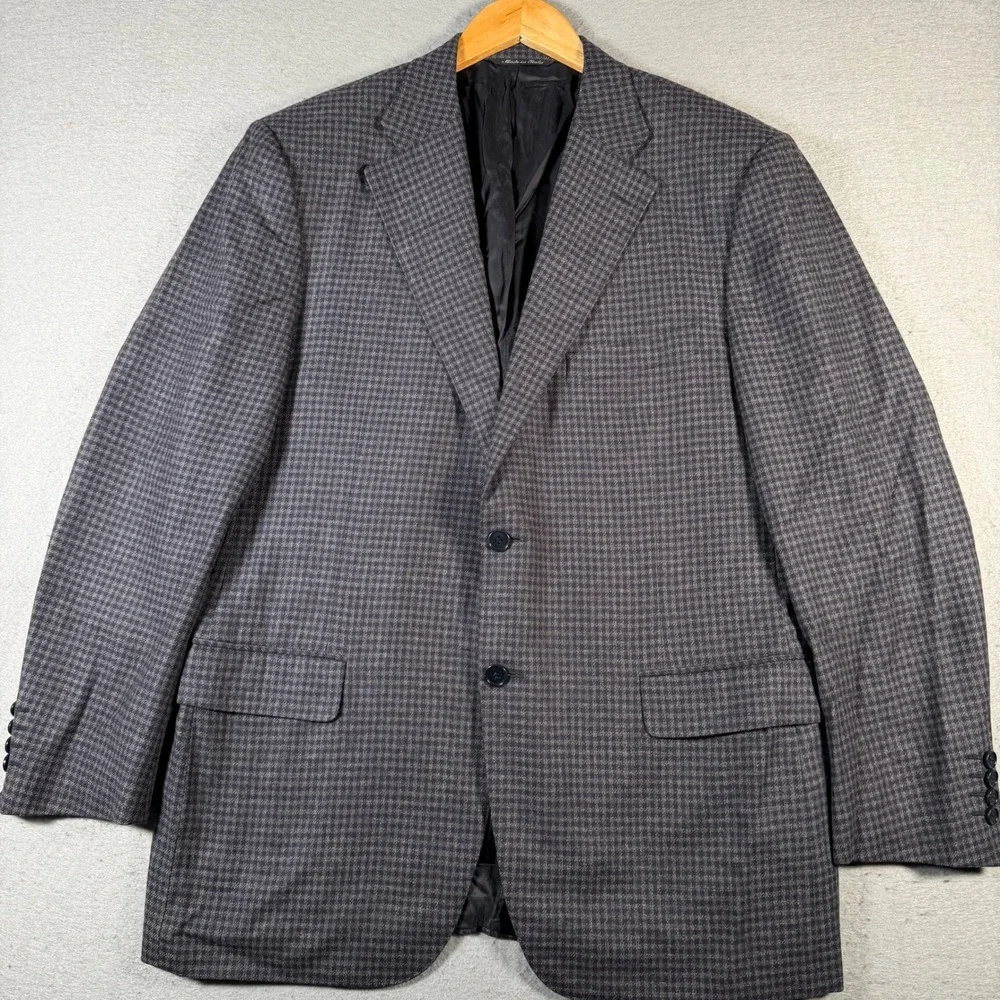 Canali Wool Blend Houndstooth Blazer Jacket Men Large 37‎ 54 Made in Italy